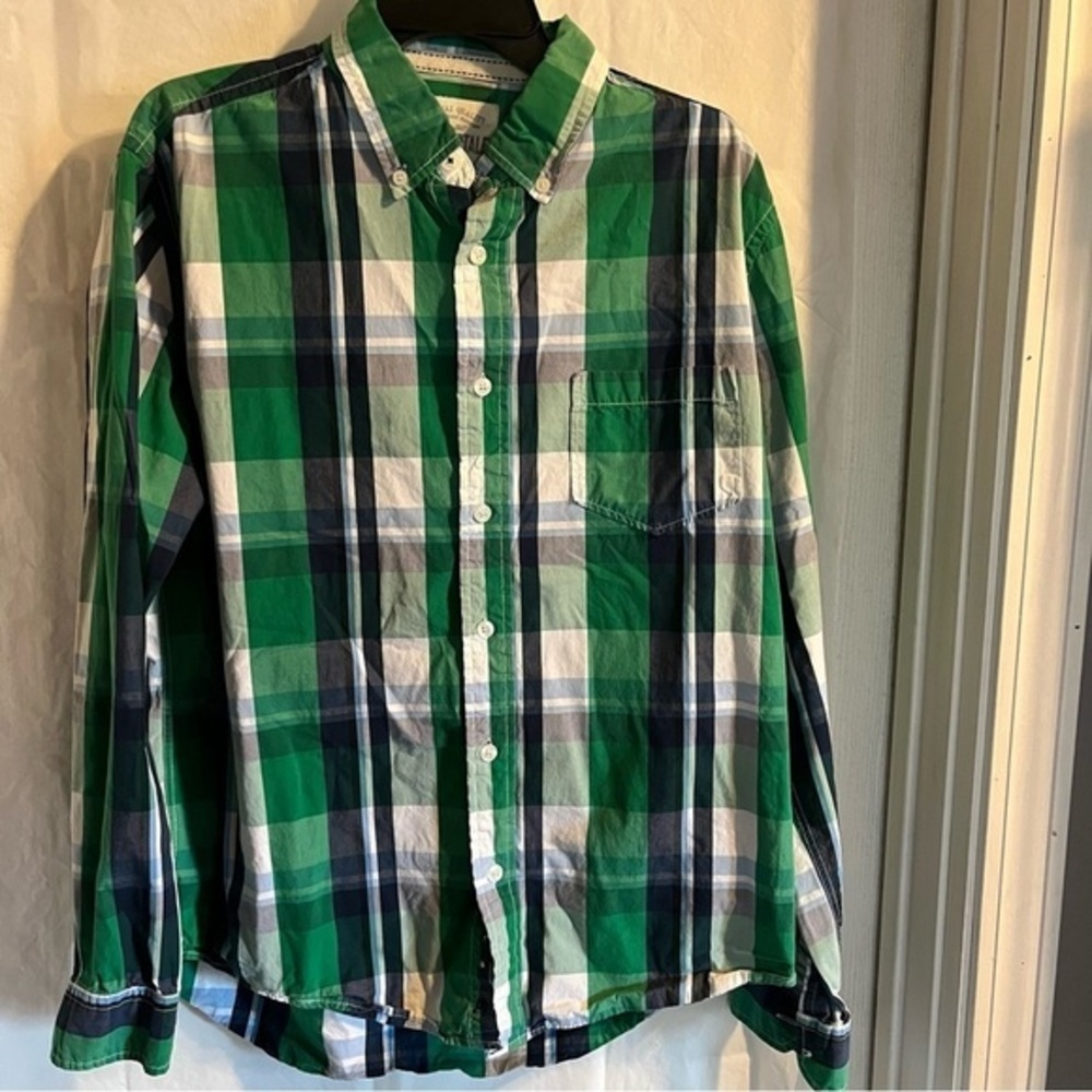 Aeropostale Long Sleeve Plaid Men’s Shirt Button Down Large Cotton Green Preppy